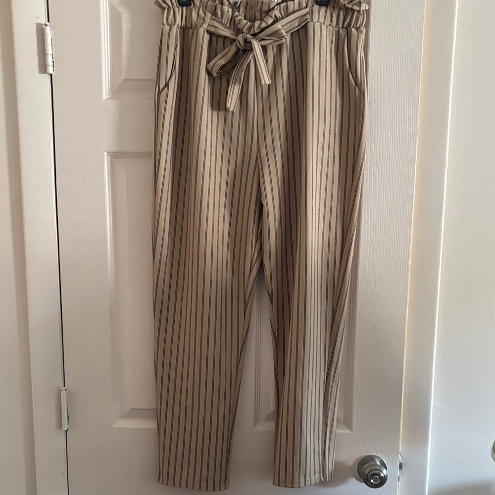 Soho Apparel Tan and Black Striped Pants